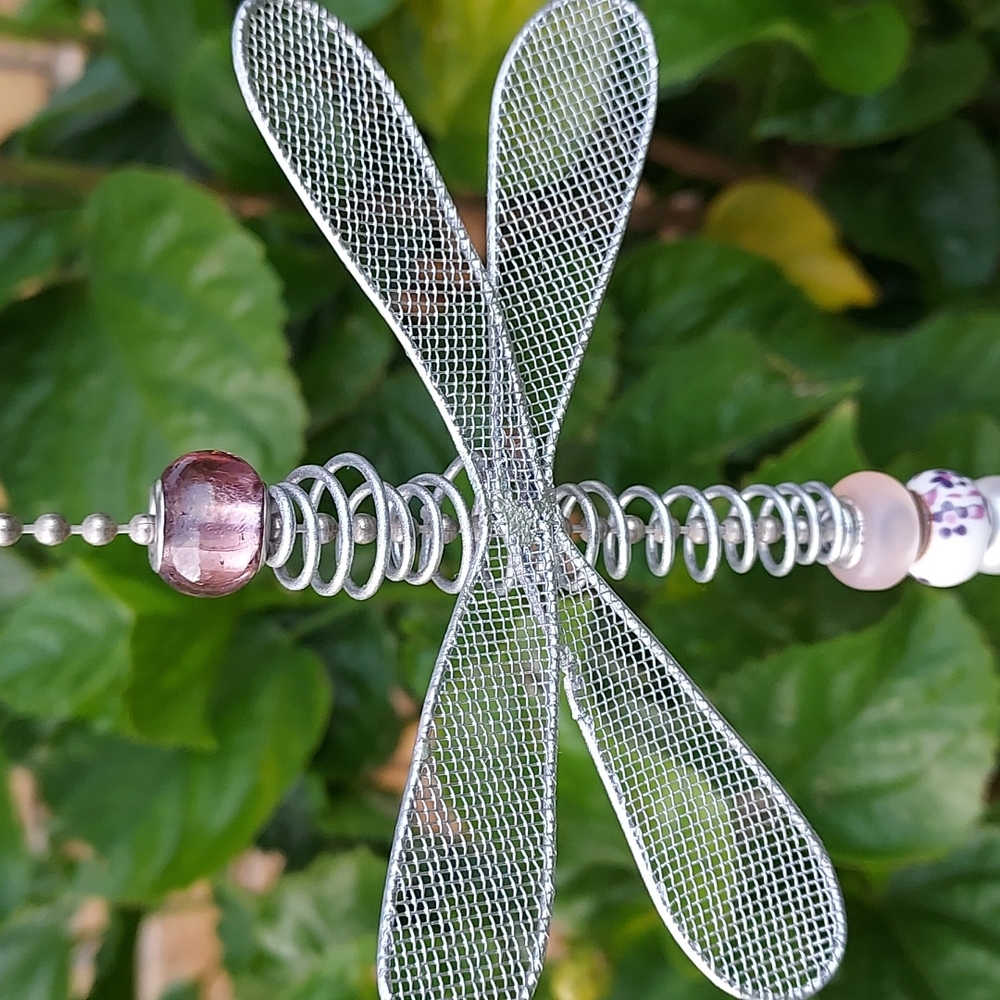 🆕️ Handcrafted Dragonfly Suncatcher with Purple & Pearl Colored Glass Beads